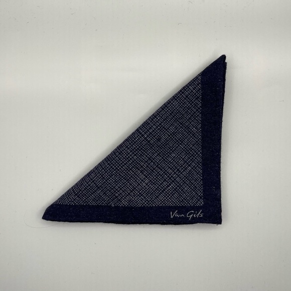 New Without Tags Van Gils Pocket Square  Blue - White. (10X10) Cotton. - Picture 4 of 7
